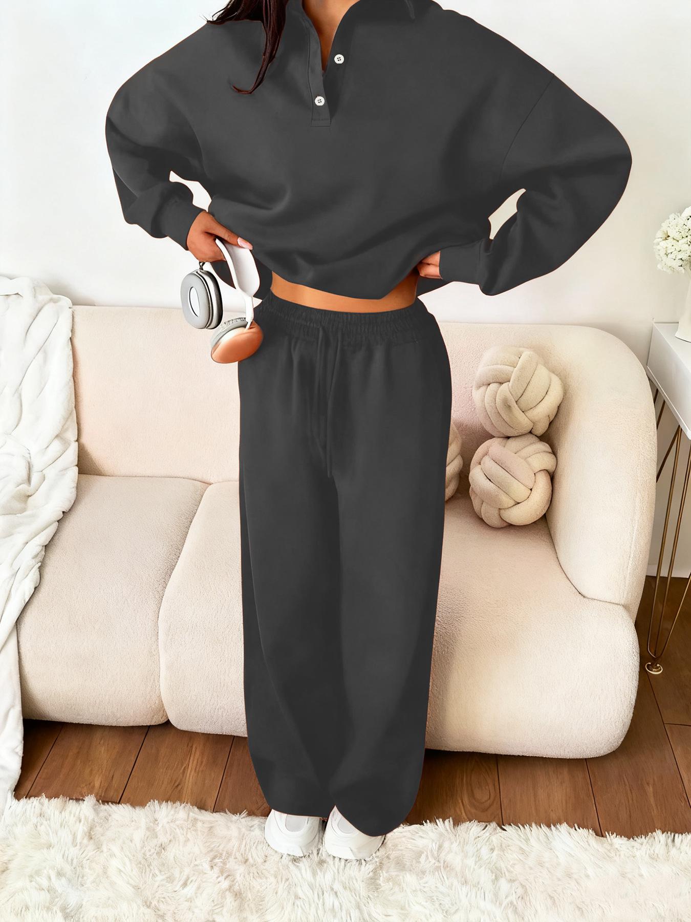 

Women s Cross-Border Sports Hoodie & Wide-Leg Pants Set - Autumn/Winter European American Fashion L серый