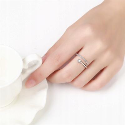 Silver Women's Adjustable Ring Universal Crystals Engagement
