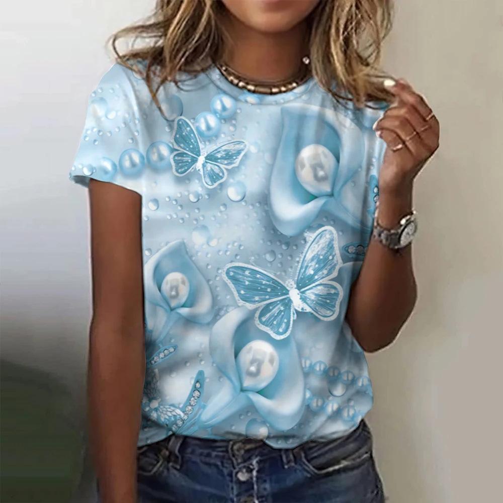 Top Women's Harajuku Short Sleeve 3D T-shirt Women's Butterfly Printed T-shirt