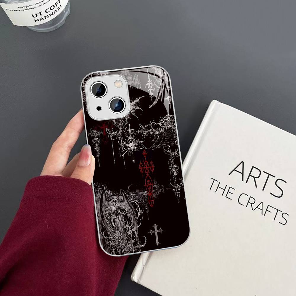 Coquette Witch Dark Cross Acrylic Tempered Glass For Iphone 14 13 12 11 Pro Mini XS MAX 14Plus X XS XR Fundas