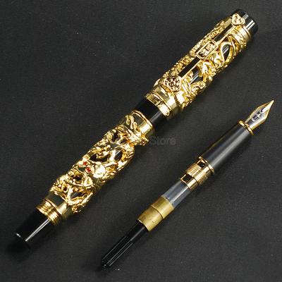 Jinhao Hochwertiger Drachen Phönix Füllfederhalter, Metallgravur Prägung Schwerer Stift, Gold & Schwarz Für Klassischen Füllfederhalter