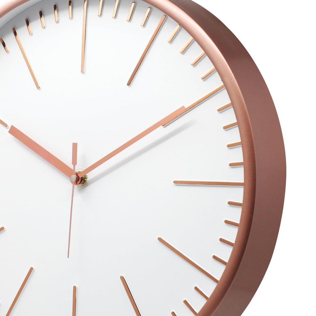 Embossed Metallic Analog Wall Clock, Silent Sweep, Line Time Indicator (12 Inches, Copper and White)