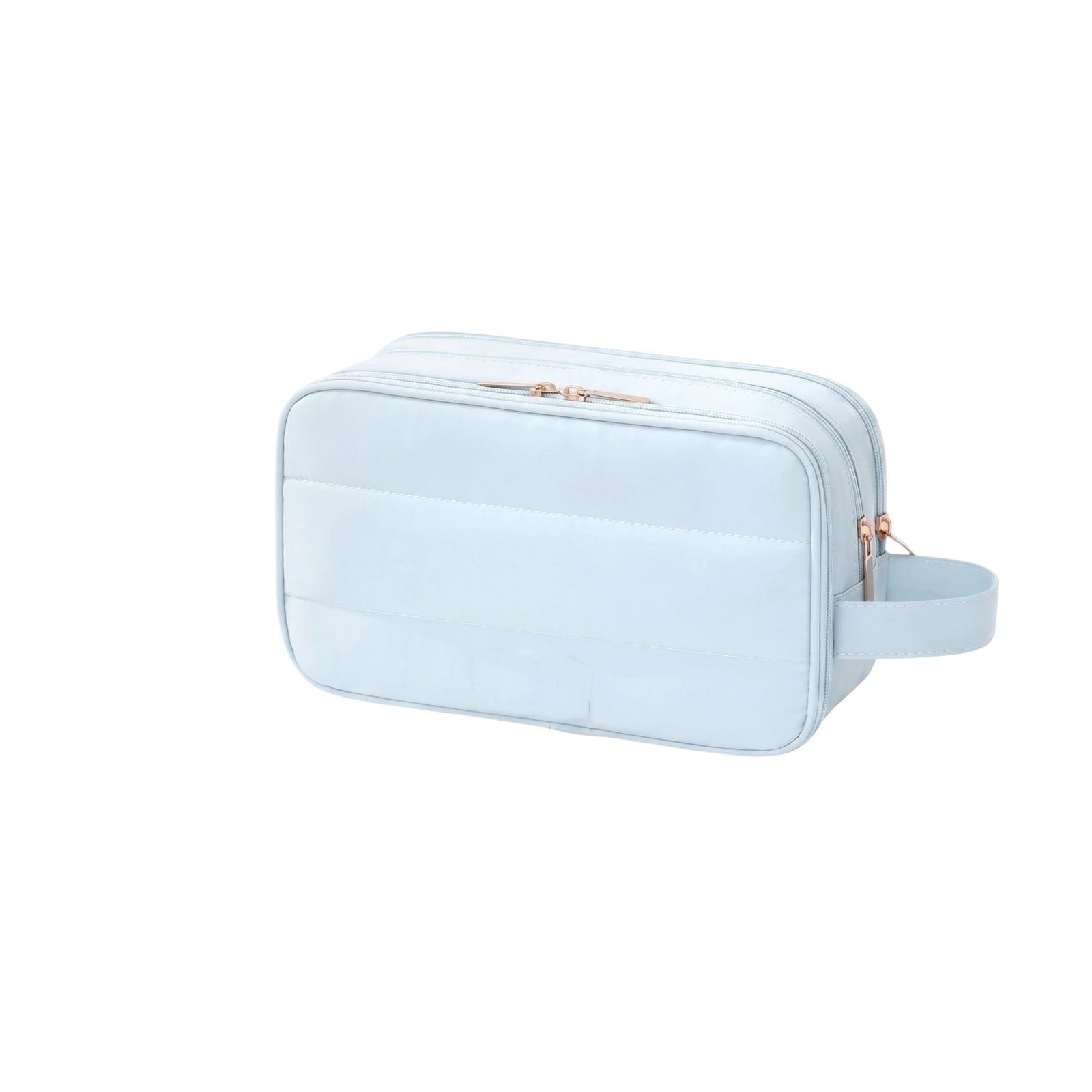 

Travel Makeup Bag Portable Toiletry Organizer Double Zipper Compartments Lightweight Durable Storage Case with Handle for Cosmetics Accessories one size синій