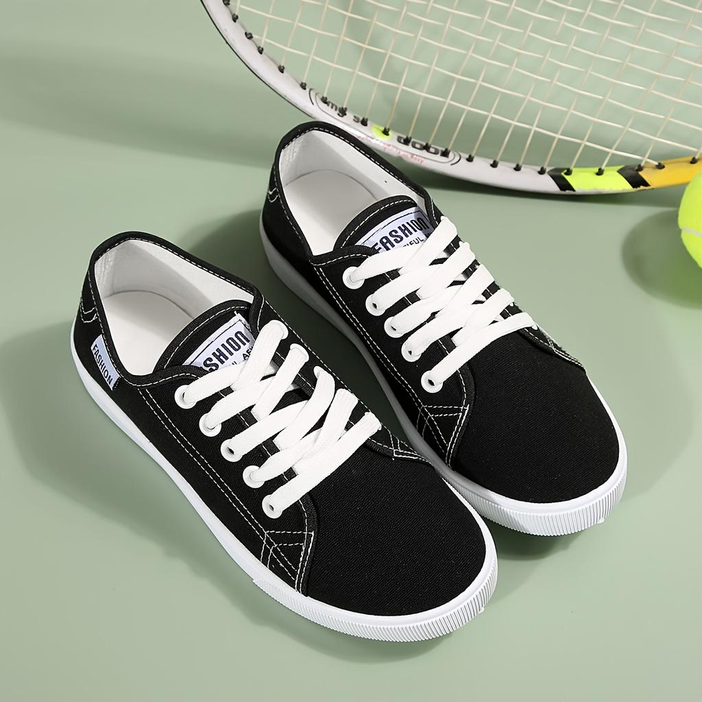 Women's Casual Canvas Sneakers Lightweight Lace-Up Low Tops Shoes for Spring Fall Breathable Black & White Sneakers