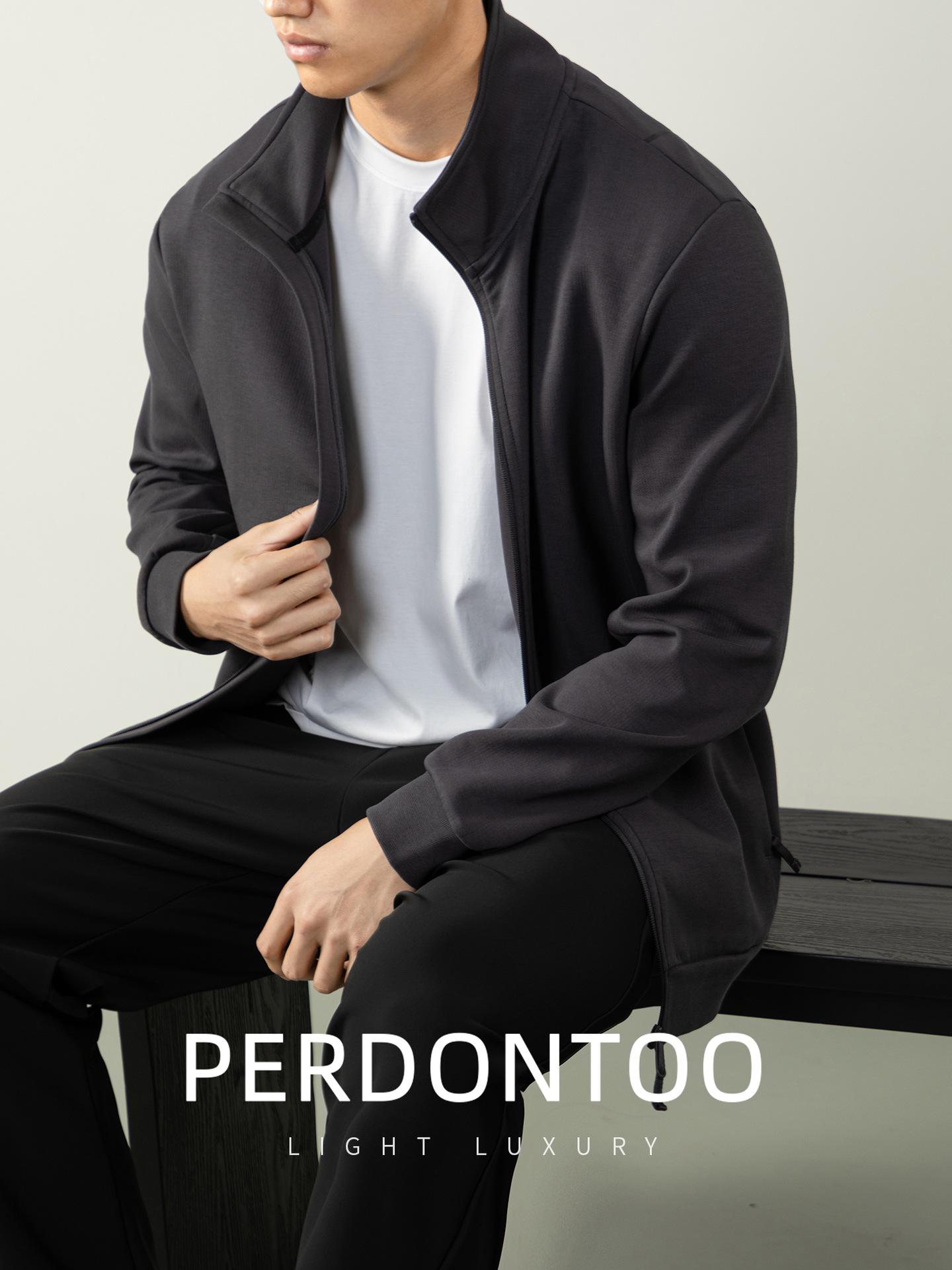 

Heavyweight Cotton Stripe Zipper Jacket: Soft, Elastic, Anti-Wrinkle Patchwork Outerwear for Men - Autumn/Winter Style. L темно-сірий