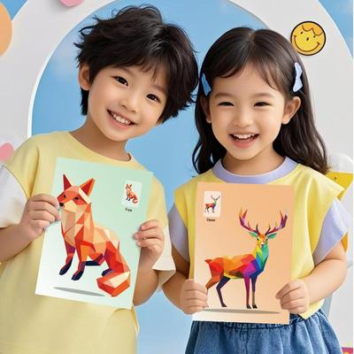 1 Set Tierkognitives Trainings-Erleuchtungsspielzeug Aufkleber 3D Geometrische Collagen Kinderpuzzle Konzentration Fördern Handgemachte Aufkleber