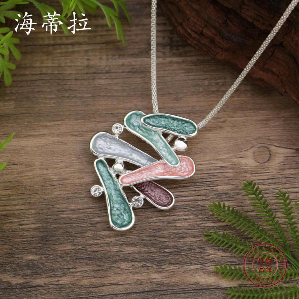 New color painting oil hollow geometric line pendant, exaggerated geometric women's personalized necklace