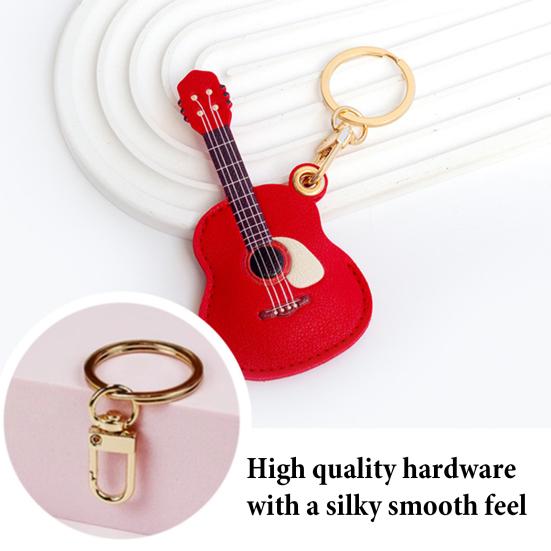 Keychain Pendant Musical Style Faux Leather Guitar Charm Keyring Access Card Holder Schoolbag Key Pendant Keychain Accessories