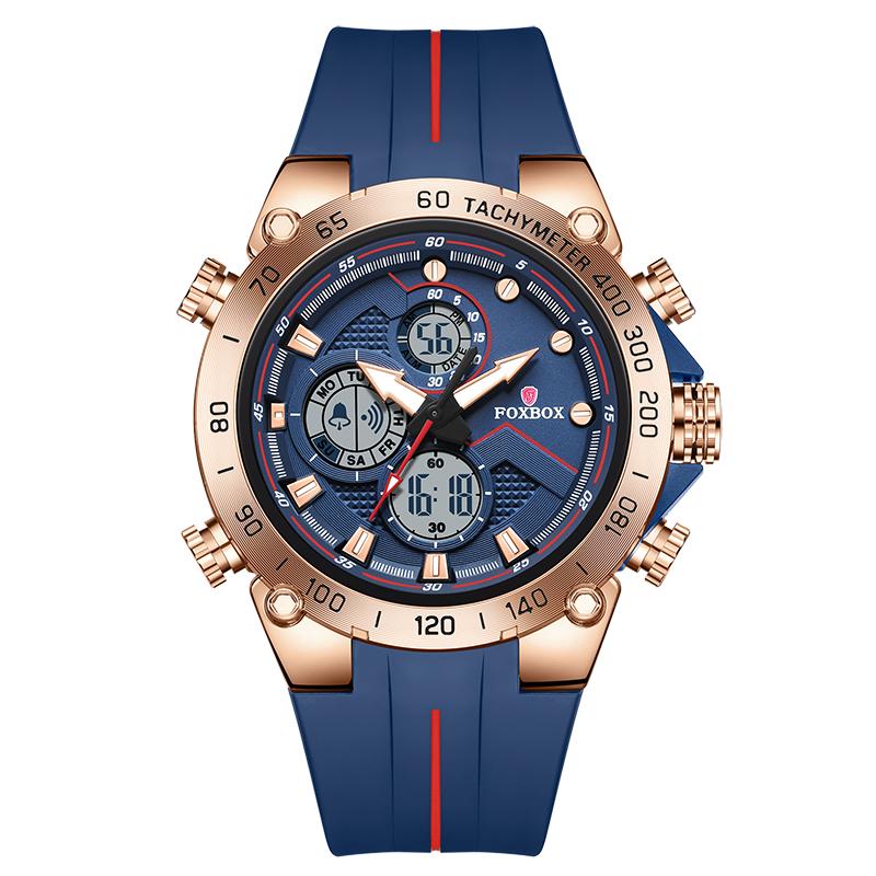 FOXBOX Fashion Big Dial  Men Watch LED Display Sports Waterproof  Men's Quartz Watch