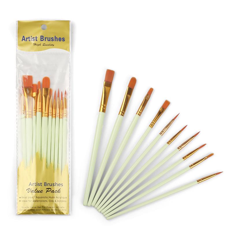 

Набор нейлоновых кистей для рисования из 10 штук для детей: Акриловые, Акварельные и Лайнерные кисти 10-piece set (as shown)