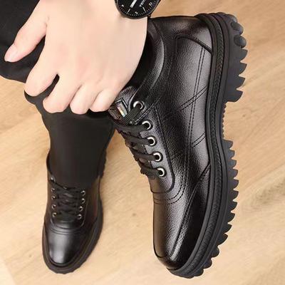 New Men's Winter Leather Shoes Plush Warm Comfortable Anti Slip Business Cotton Shoes Outdoor Black Casual Snow Boots
