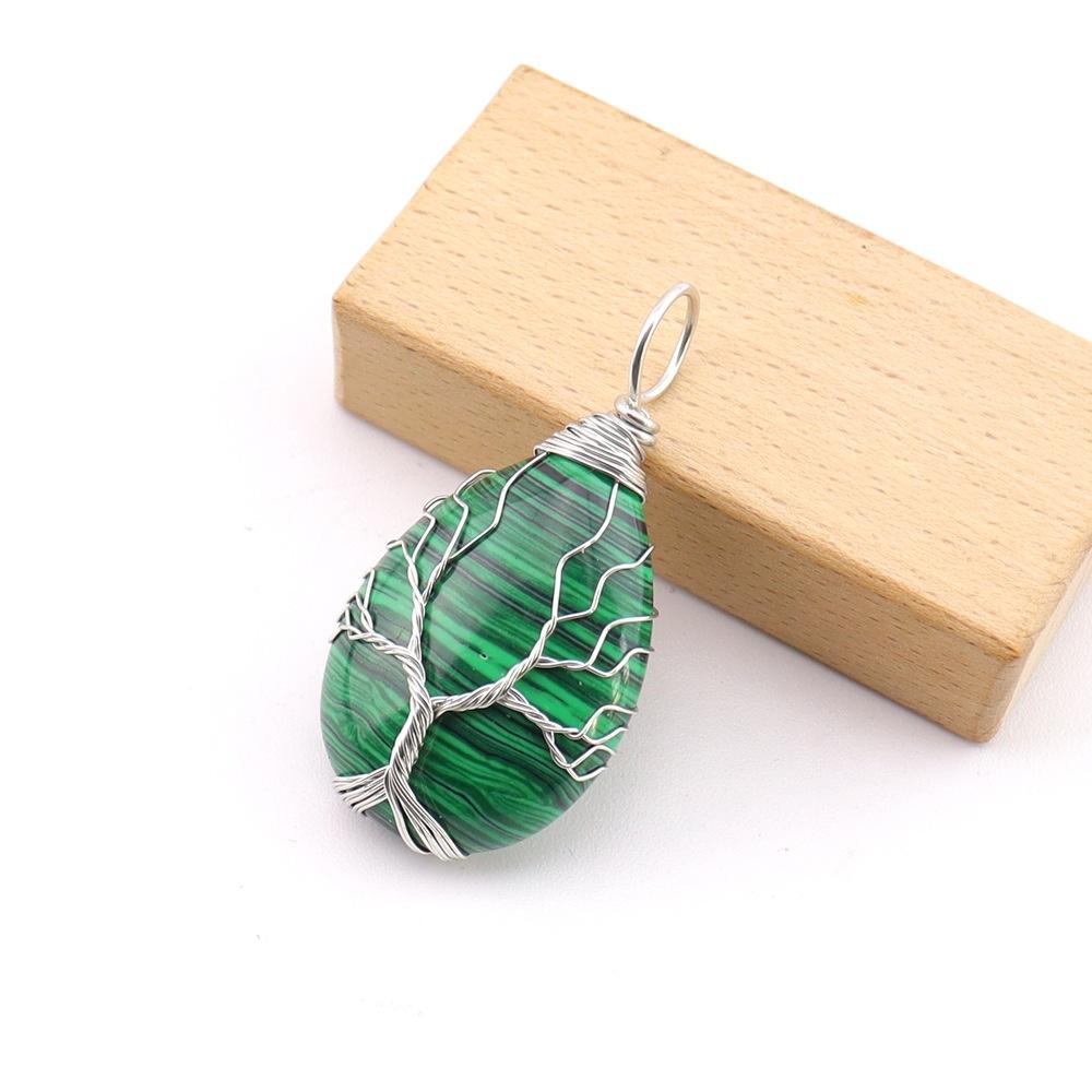 Natural Stone Crystal Agate Water Drop Winding Silk Tree Of Life Pendant Necklace Sweater Chain Water Drop Rough Stone N779