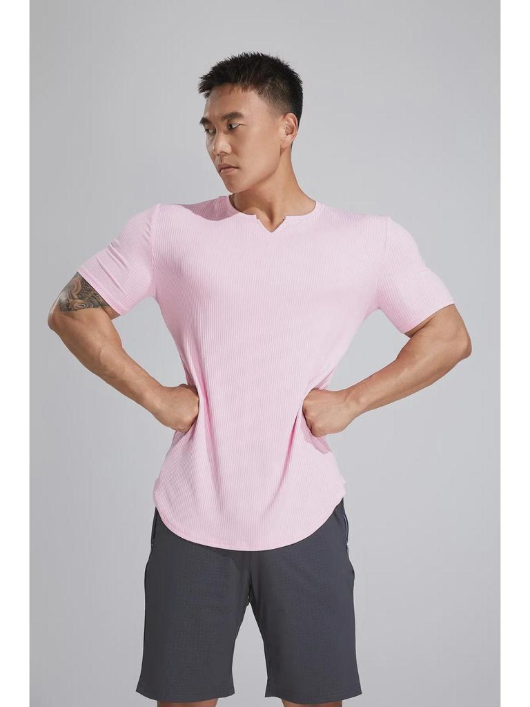 Men's Autumn Fitness Half Tight Short-Sleeve Striped Sports T-Shirt for Basketball & Running
