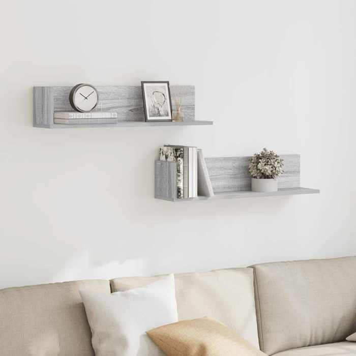VidaXL Wall Shelves 2 Pcs Sonoma Grey 75x16.5x16.5 Cm, Floating Shelf, Hanging Shelf, Corner Wall Shelf, 860036