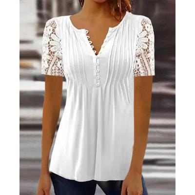 Women's Fashion Casual Summer Spring Solid Color Print Short Sleeve V-Neck Blouses & Shirts KTB