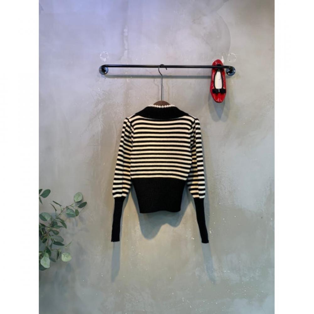 C S In The Room Sweet Stripe Button Collar Knit 2Color