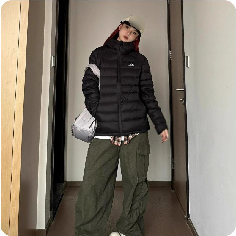 

Легкая пуховая куртка Женская зимняя стеганая куртка с капюшоном Ретро Теплая стеганая куртка Короткая куртка XS чёрный