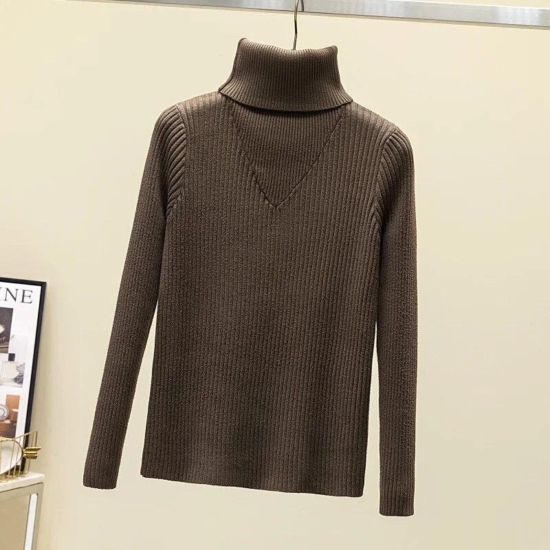 Autunno spesso dolcevita maglione morbido moda casual lavorato a maglia manica lunga fondo pullover donna maglione vintage top elegante 28748