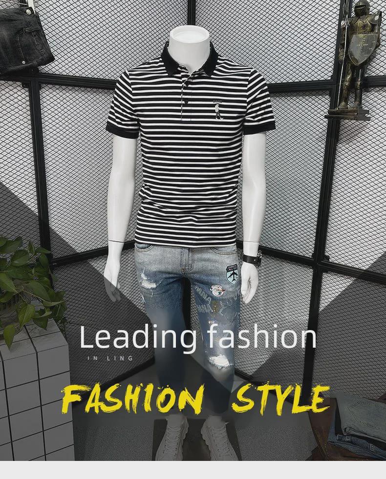 Pánská luxusní pruhovaná polokošile - Slim střih, všestranná móda pro léto 2022