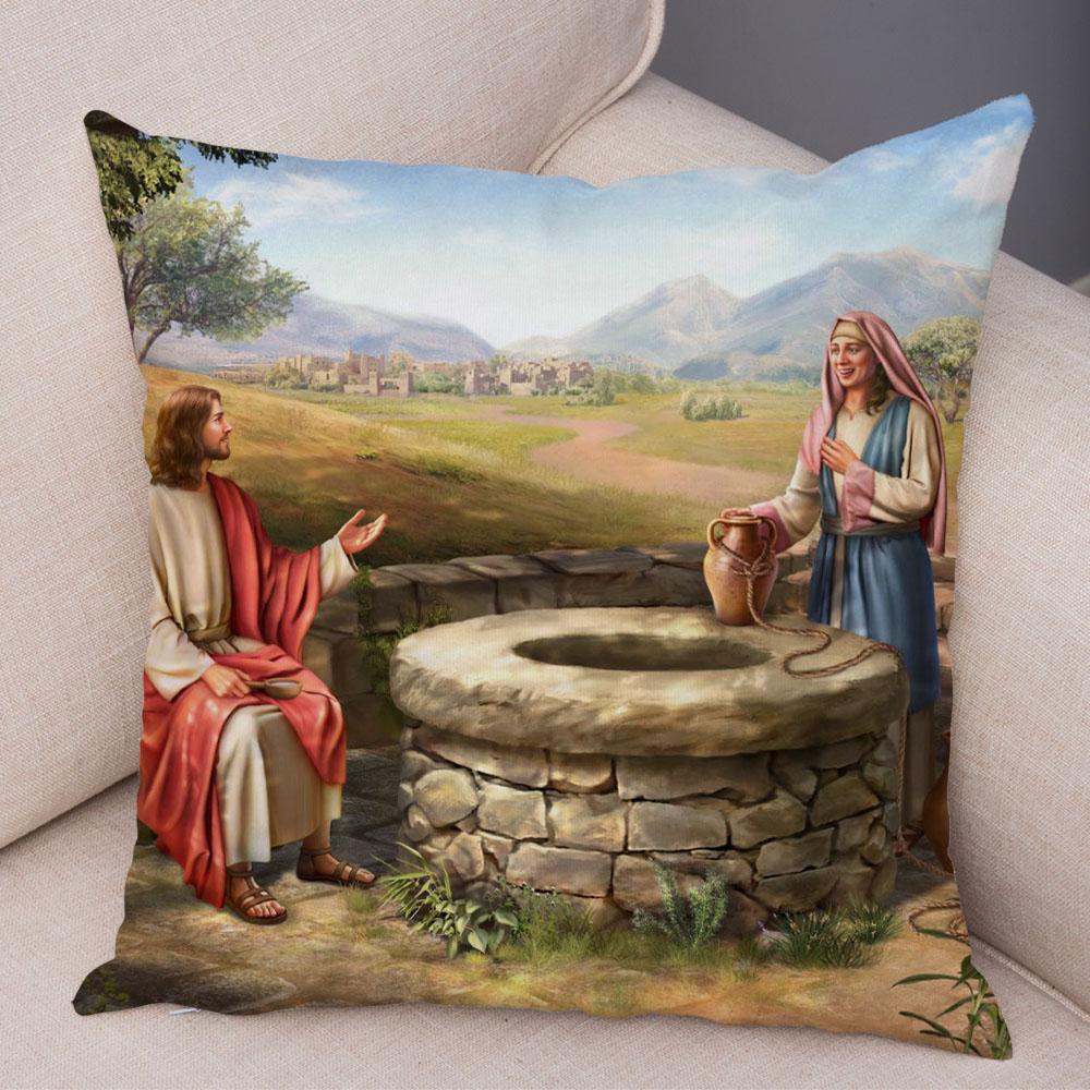 Vintage Jesus Christ Cushion Cover for Sofa Home Decor Colorful Cartoon Christ Savior Pillow Case Soft Plush Pillowcase xcm