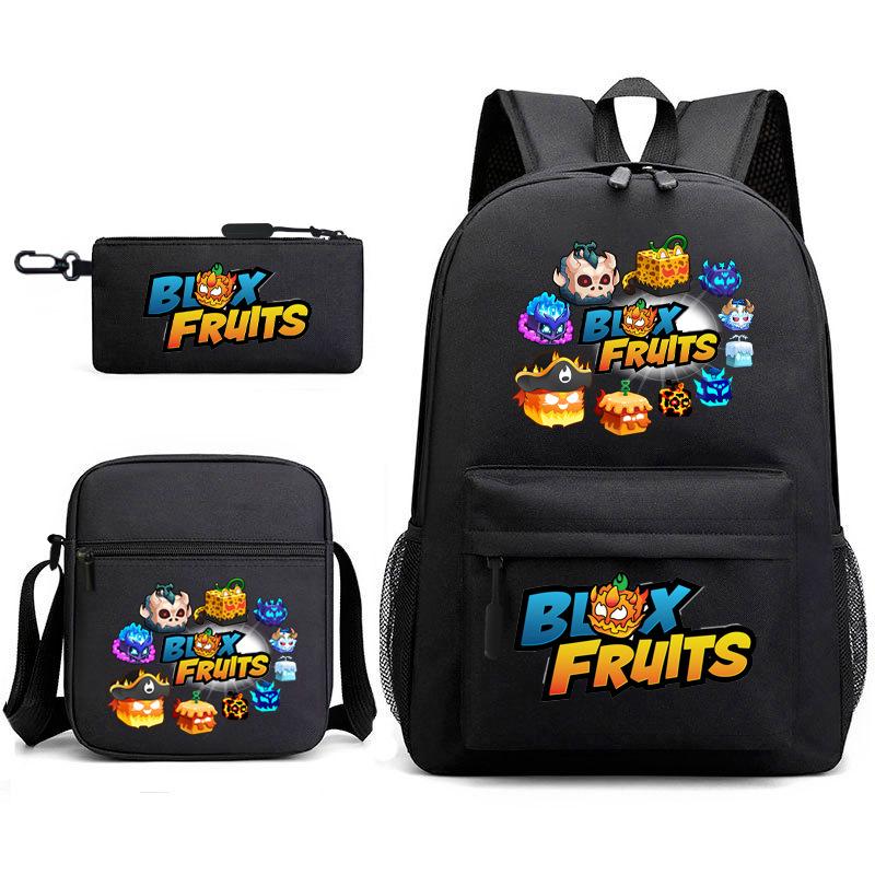 Mochila Escolar para Adolescentes Jogo Blox Fruits Fruta do Demônio Escola Primária Estrela Pintura Térmica Conjunto de 3 peças