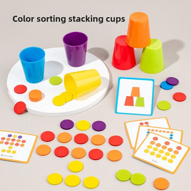 Wooden Color Sorting Stacking Cups Toy For Kids Educational And Skills Cognitive