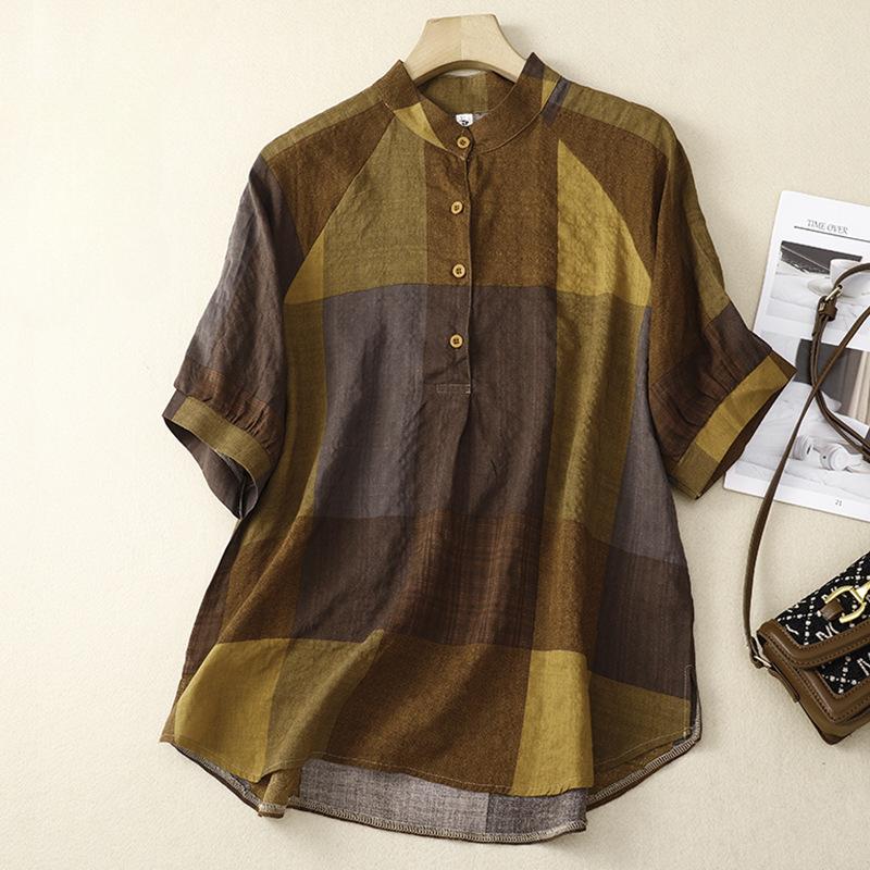 

Лето Плюс Литературный свободный топ средней длины с принтом для женщин 3XL коричневый