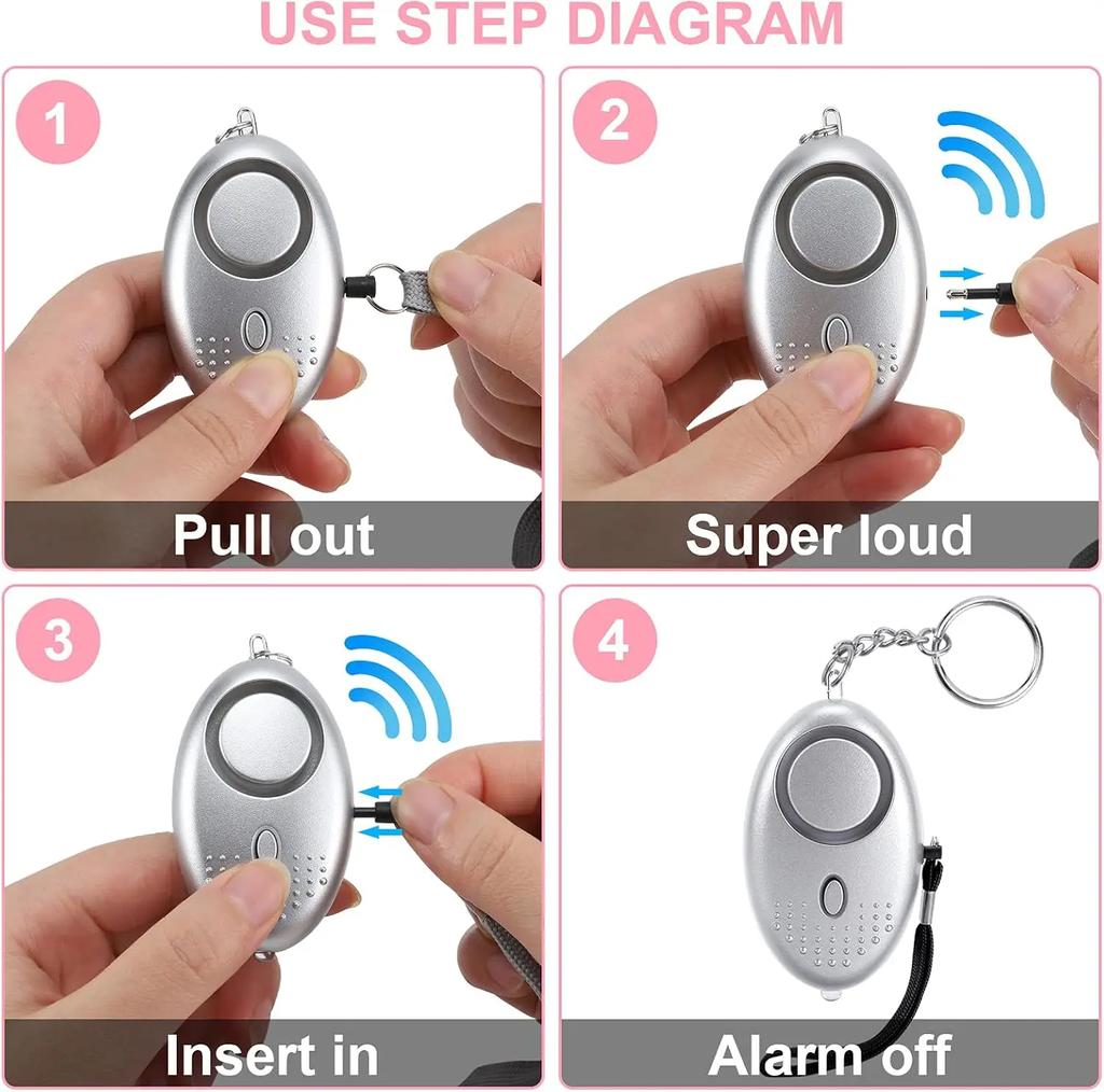 130DB Personal Security Alarm Emergency with LED Buckle Key Lights Emergency Safety Alarm for Women Men Children Elderly