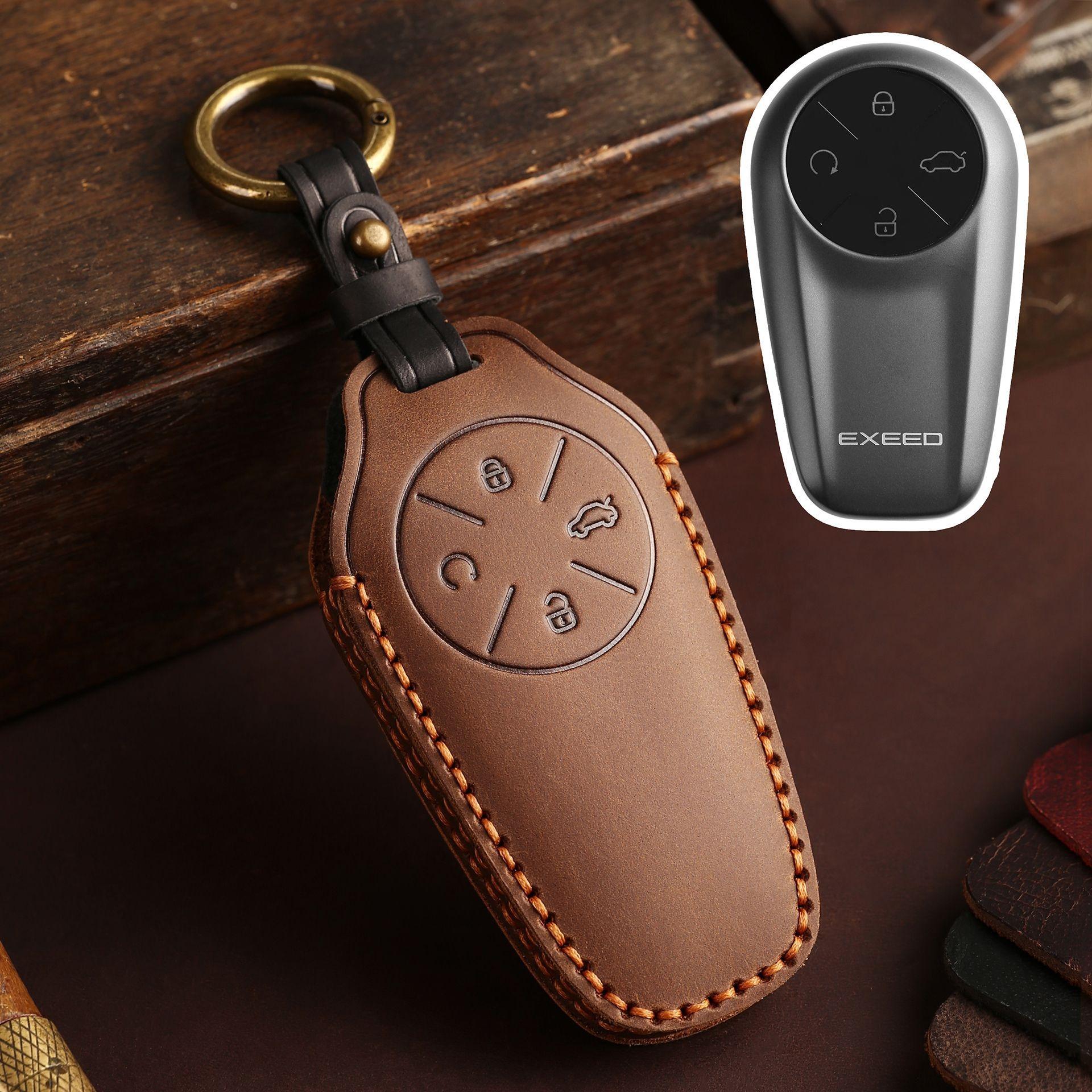 

Car Remote Smart Key Case Cover Holder for Chery Exeed VX FL CDM\LX PHEV Modified 2024 Leather Keychain коричневий