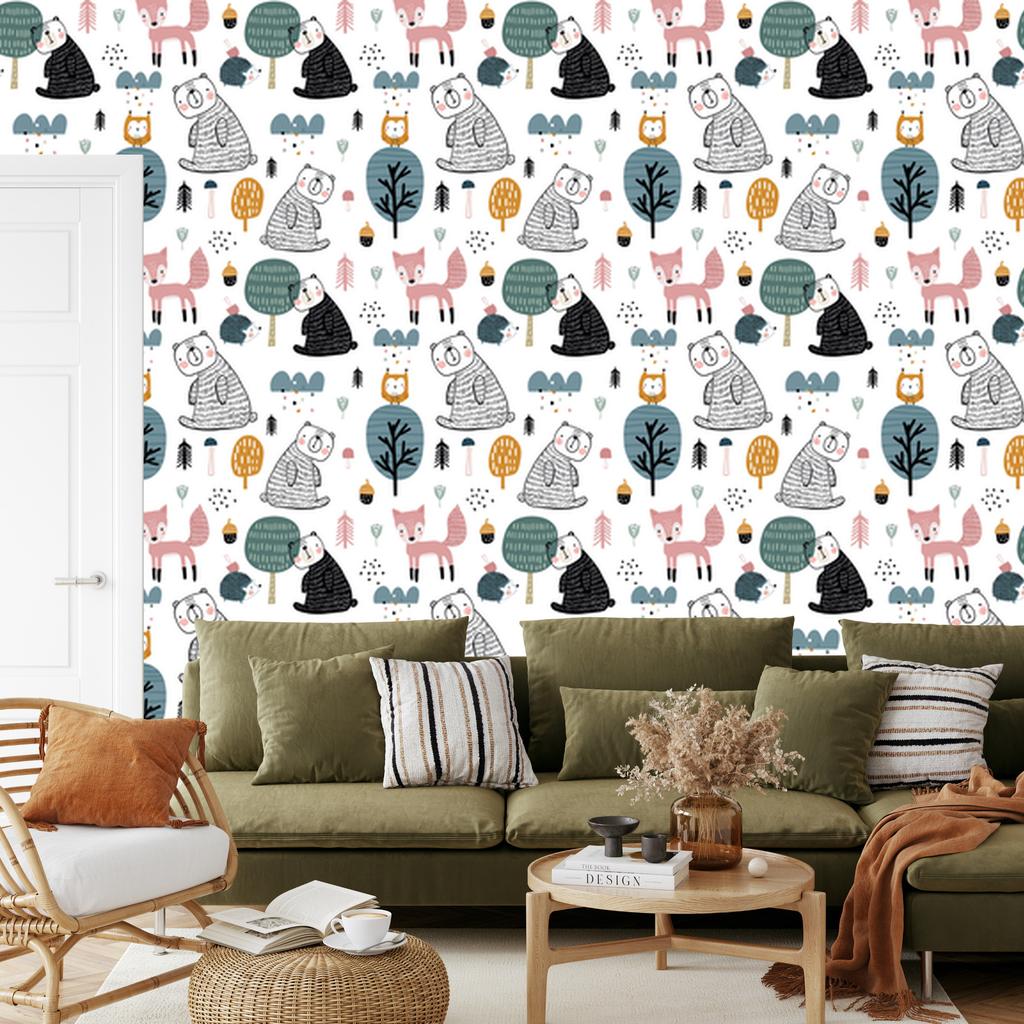 Teddy Bears and Owls In the Forest Wallpaper for Living Room and Bedroom 50x1000