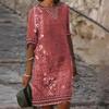 Ethnic Style Floral Print Vneck Dress With Loose Fit For Spring Summer Fashion