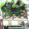 1pc Jungle Animal Plastic Tablecloth Palm Leaves Backdrop Jungle Safari Wild One Kids Birthday Party Decoration Table Cover