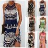 GMXIA Women's Summer Round Neck Cutout Neck Slim Sleeveless Halving Print Dress