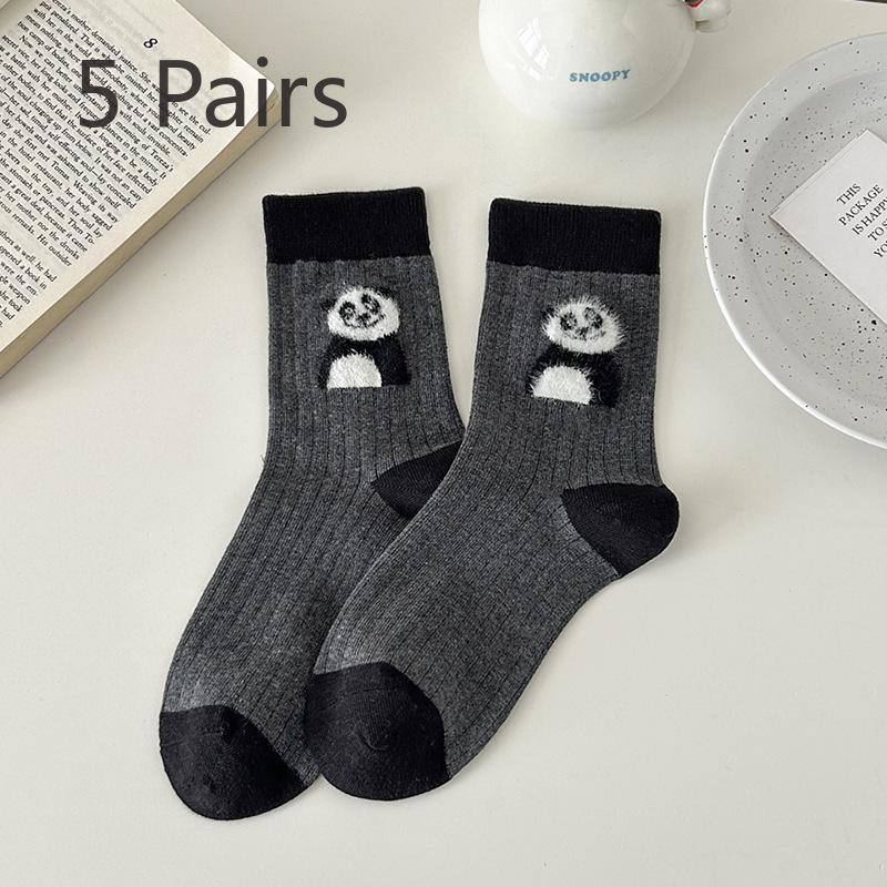 

5 пар модных и милых носков до середины голени с изображением животных для женщин на осень и зиму 5 Pairs