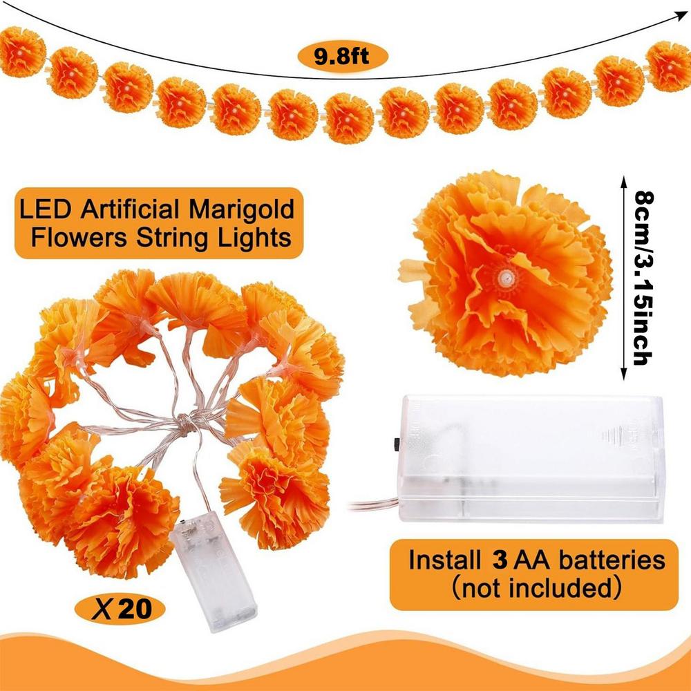 Led Marigold Garland Lights Lighted Marigold LED Flowers Day Of The Dead Decorations Diwali Decorations For Home Battery