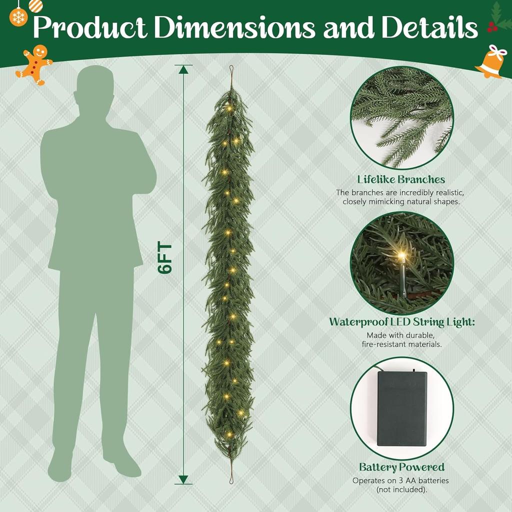 24-inch Artificial Norfolk Pine Front Door Christmas Wreath 60cm Greenery Fake Garland Outdoor Holiday Decoration Wreath