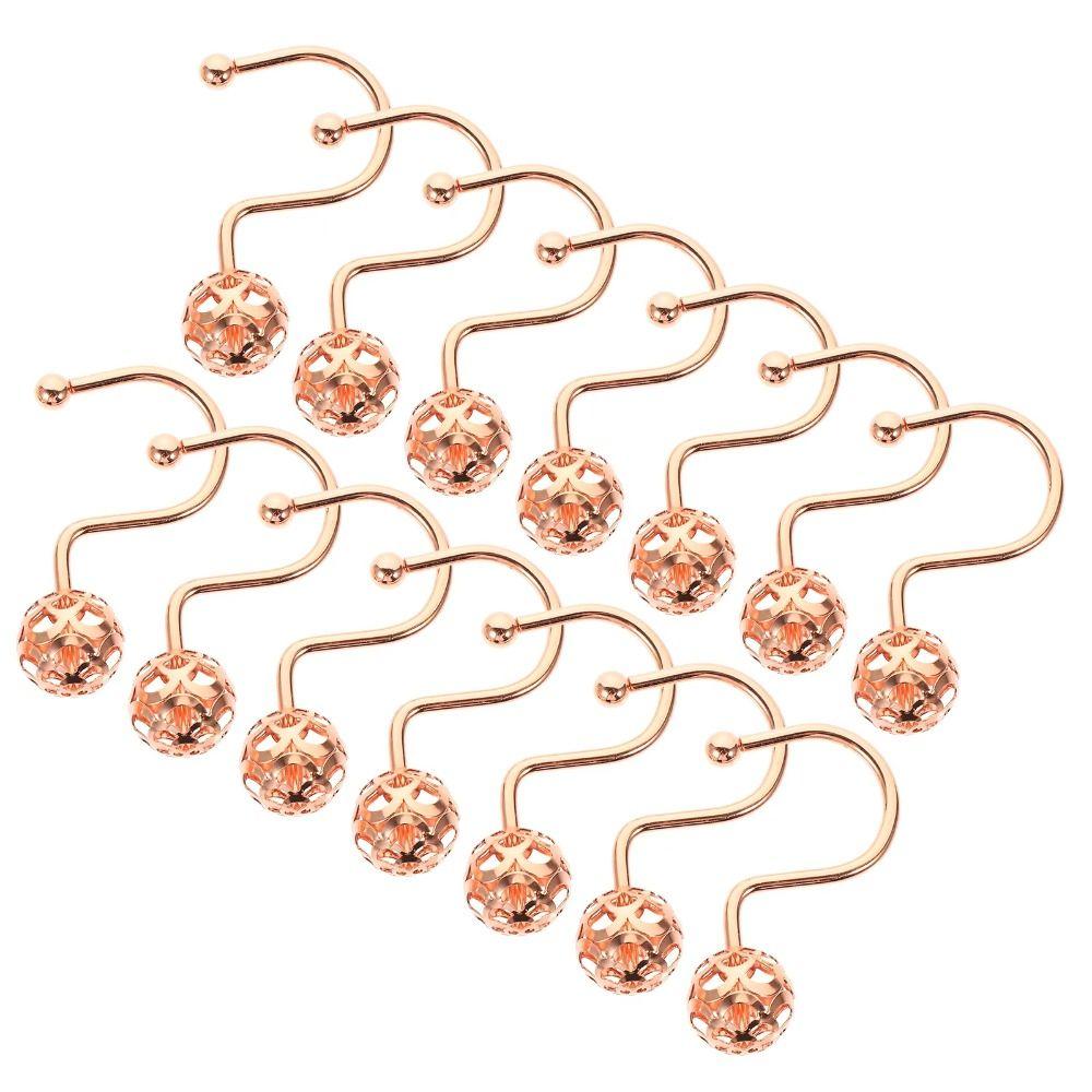 12Pcs Metal Shower Curtain Hooks Set Decorative Rustproof Curtain Rings Easy Install Quiet Sliding Shower Rings for Bathroom