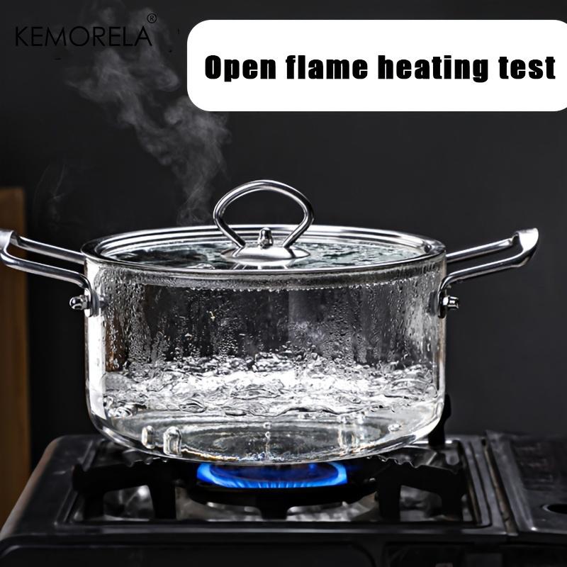 KEMORELA 1 PIÈCE Casserole en Verre 2,5 L / 3,5 L Résistante à la Chaleur Casserole à Mijoter Poignées Doubles Casseroles avec Couvercle Ustensiles de Cuisine en Verre Borosilicaté