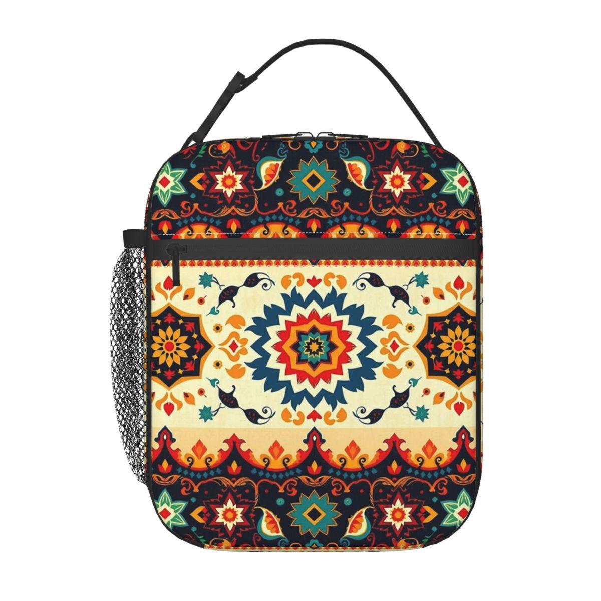 

Traditional Oriental Bohemian Insulated Lunch Bag for Kids School Cooler Thermal Food Box Tote Portable Lunch Boxes Container One Size