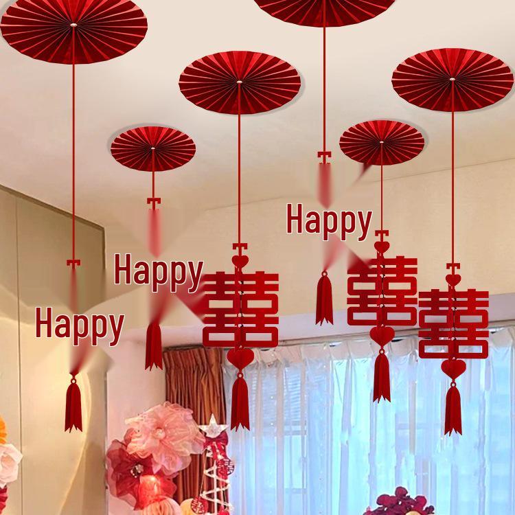 Double Happiness Wedding Ceiling & Fan Decorations for Bride and Groom's Room