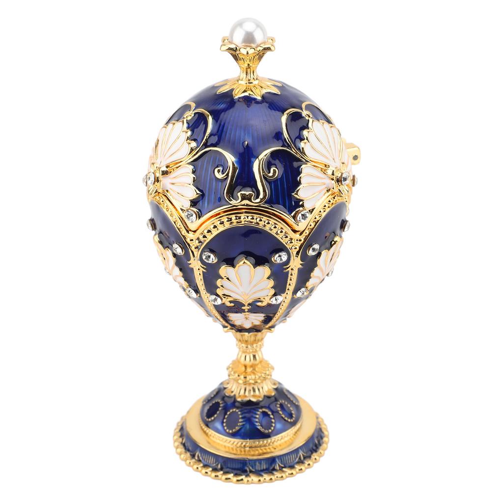Easter Egg Shaped Trinket Box Hand Painted Decorative Rhinestones Alloy Hinged Enameled Jewelry Box for Rings Necklaces