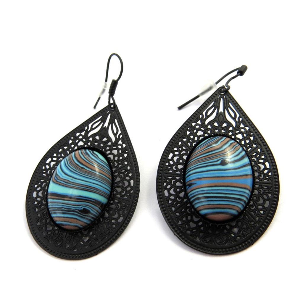 Les Trésors De Lily [M7815] - Designer Earrings 'Kilimanjaro' Blue Black