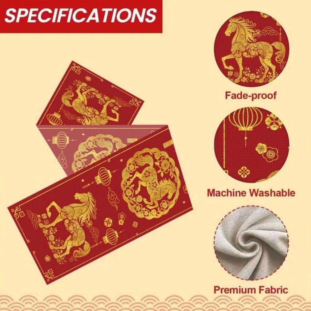 Novo Caminho de Mesa de Ano Novo 2026 13x72 Polegadas Reutilizável Ano do Cavalo Toalha de Mesa Linho Decoração de Casa Decoração de Mesa de Jantar
