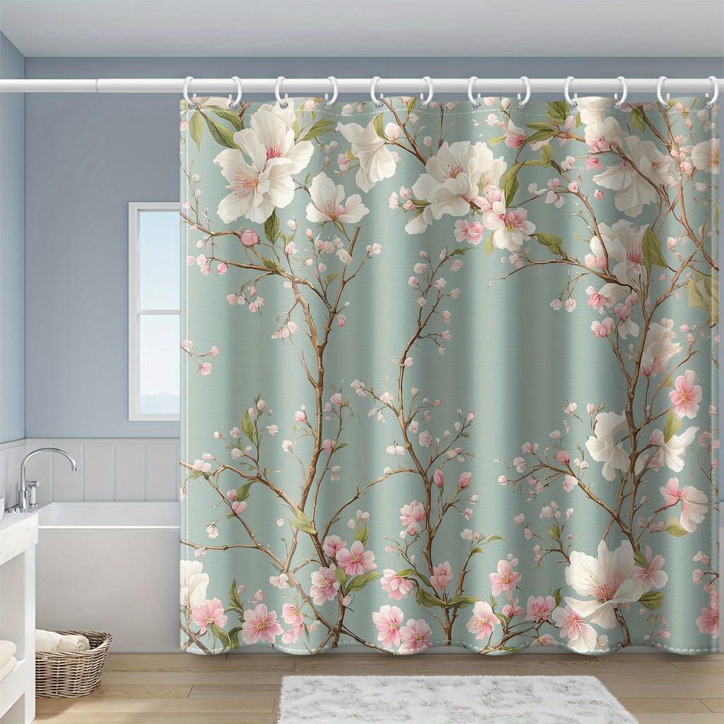 Shower Curtain: Elegant Floral Design with Pink and White Flowers for a Serene and Stylish Bathroom Decor
