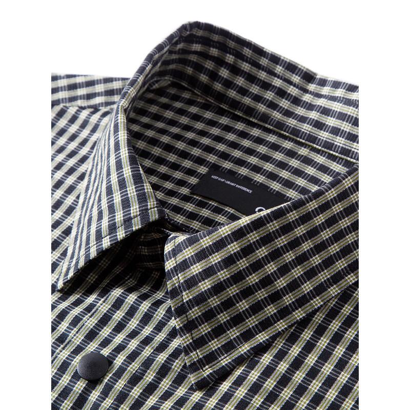 GXG Men's Black and White Plaid Pocket Long-Sleeve Casual Shirt