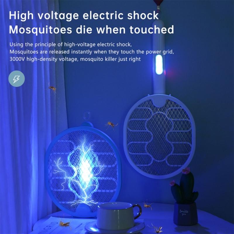2 In-1 Electric Mosquito Killer Racket USB Rechargeable Foldable for Home Bedroo