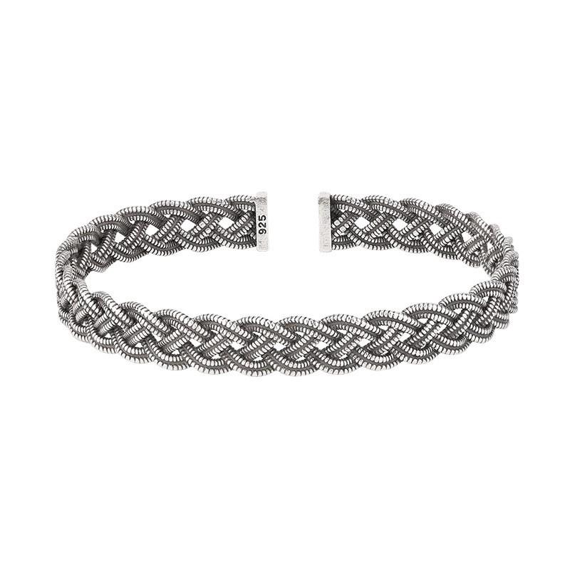 PANJBJ 925 Sterling Silver Weave Bangle for Women Hollow Out Retro Punk Ins Fashion Trend Jewelry Gift Dropshipping