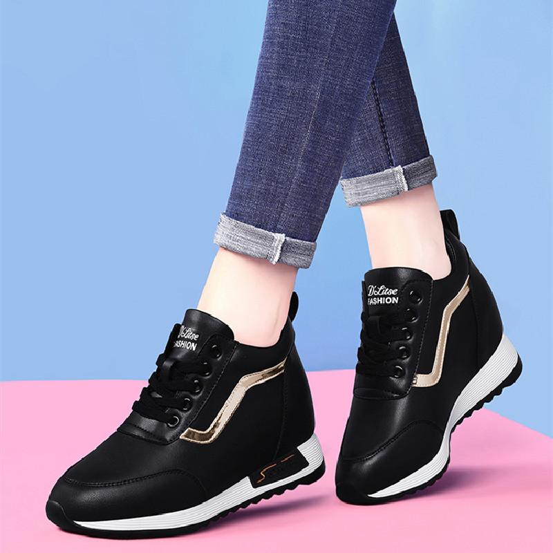 Inner Height Increase Leather Surface Women's Shoes Spring Sports Shoes Soft Leather Long Wear Not Tired Travel Shoes