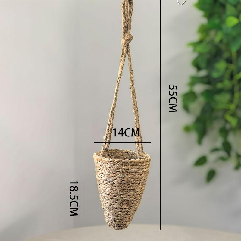 Hanging Straw Basket, Green Ivy Plants, Gardening Ornaments, Straw Weaving, Conical Flower Basket, Home Potted Plants, Balcony Decoration