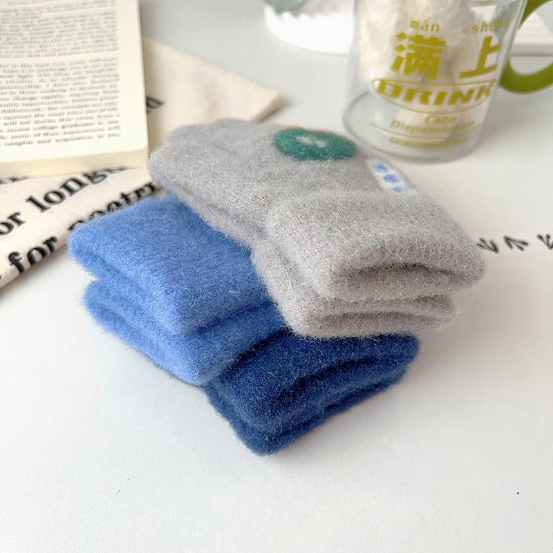 Winter Kids Knitted Gloves Cute Cartoon Baby Mittens Solid Color Woolen Children Five Finger Gloves 1-3year Toddler Hand Warmer